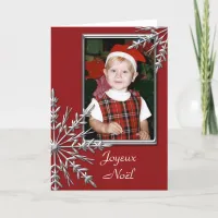 Snowflakes on Red Joyeux Noël French Christmas Holiday Card