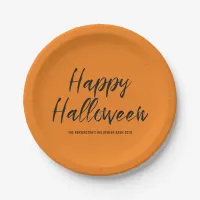 Modern Happy Halloween Embossed Black Glitter Paper Plates