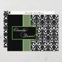 elegant lime damask wedding invitation