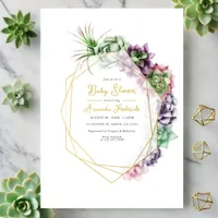 Modern Succulent Geometric Baby Shower Invitation