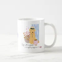 Coffee with Friend Quote Cute Labradoodle In Hat Coffee Mug