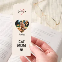 Cat Mom Hearts Pet Name and Photos Elegant Cream Bookmarks