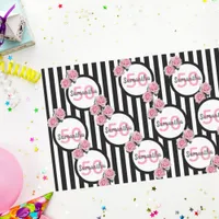 50th birthday pink roses black white stripes tissue paper