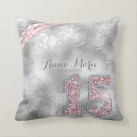 Silver Brocade Fifteenth Birthday Rose Gold ID382 Throw Pillow