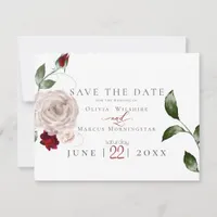 WEDDING  | Watercolor Dusty Rose and Merlot Floral Save The Date