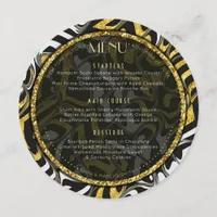 Black White and Gold Wedding Round Menu Card