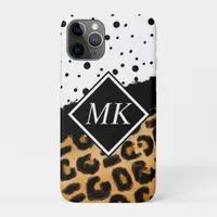 Leopard and Black and White Polka Dots Monogrammed iPhone 11 Pro Case