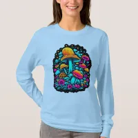 Retro Neon Mushrooms and Flowers  T-Shirt