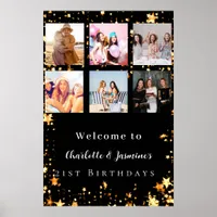 Black gold photo collage stars 2 persons birthday  poster