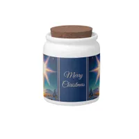 Christmas star, charming winter landscape at night candy jar