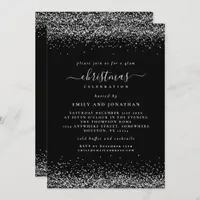 Classy Silver Glitter Black Christmas Party Invitation