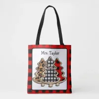 Personalized Buffalo Plaid Country Christmas Trees Tote Bag