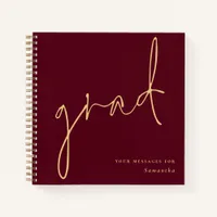 Grad Gold Script Burgundy Graduation Guest Book