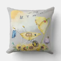 Cute Watercolor Cottagecore Yellow on grey | Outdoor Pillow