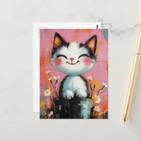 Adorable Black and White Cat Postcard