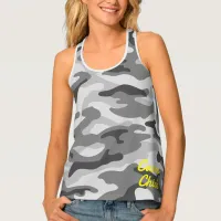 Girly Camouflage Black & White Monogram Yellow | Tank Top