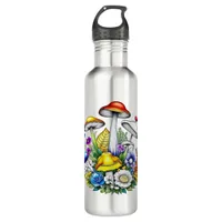 Whimsical Magical Mushrooms and Flowers Stainless Steel Water Bottle