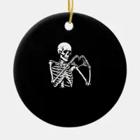 Skeleton Heart Hands Sign Halloween Costume Retro  Ceramic Ornament