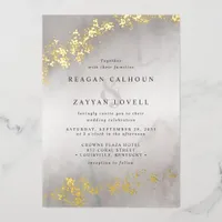 Modern Luxe Gold Flecks Gray Watercolor Wedding Foil Invitation