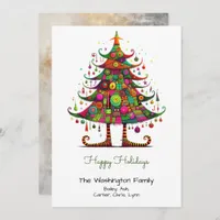 Wacky Christmas Tree Illustration Happy  Holiday Card