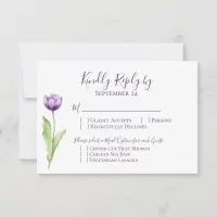 Minimalist Deep Purple Single Tulip Wedding RSVP