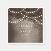 Brown Rustic Tree String Lights Woodland Wedding Napkins