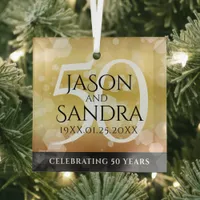 Elegant 50th Golden Wedding Anniversary Glass Ornament