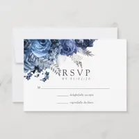 Navy and White with Silver Foil Wedding RSVP Card