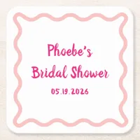 Handwritten Whimsical Wavy Border Bridal Shower Square Paper Coaster