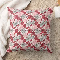 Doodle Art Style Red Pink Roses Hearts Valentine's Throw Pillow