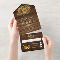 Rustic Golden Sunflower Eucalyptus Garden Wedding All In One Invitation