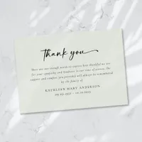 Simple Script Funeral Thank You Card