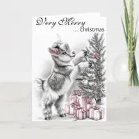 Very  Merry Christmas  -  Baby Goat Christmas Holiday Card