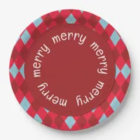 Red Blue & Crimson Christmas Argyle Paper Plates