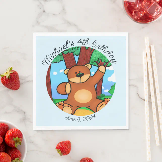 Bear in grassland birthday  napkins