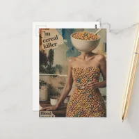 Surreal Abstract Person with a Cereal Bowl Head Postcard