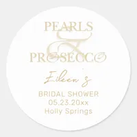 Ampersand White Pearls & Prosecco Bridal Shower Classic Round Sticker