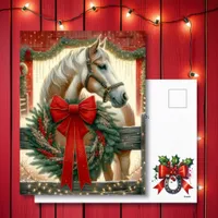 Watercolor Horse and Festive Farm Christmas Holiday Postcard