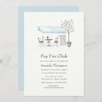 Paris Cafe Watercolor Pop Fizz Clink Bridal Shower Invitation