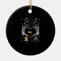 Oktoberfest Skeleton Hand Heart Flag German  Ceramic Ornament