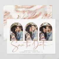 Handwritten Save the Date Rose Gold Marble Arch
