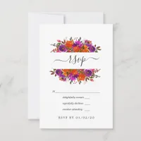 Purple and Orange Floral Wedding RSVP Card