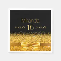 Sweet 16 black gold bow name napkins