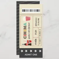 Retro Movie Night Birthday Party Ticket Invitation