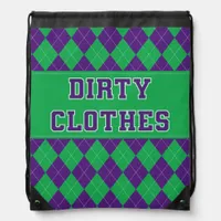 Dirty Clothes Purple Green Argyle College Laundry  Drawstring Bag