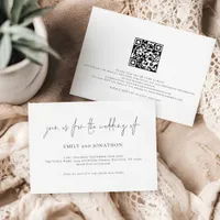 Minimalist Script Text QR Code Black White Wedding Invitation