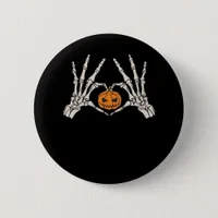 Skeleton Hand Heart And Pumpkin Funny Skull Button