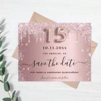 Quinceanera blush pink silver save the date card