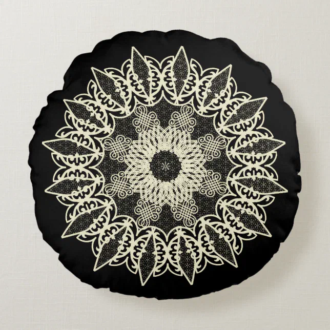 broken geometric lace round pillow