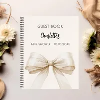 Guest book Baby Shower bow beige cream